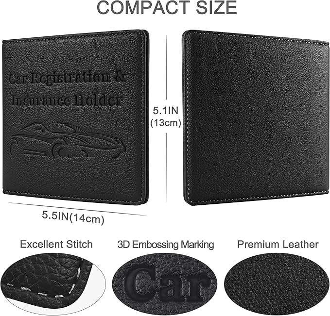 New Fashion Kingdom Car Registration and Insurance Holder, Premium PU Leather Vehicle Glove Box Car Organizer Men Women Wallet Accessories Case for ID, Driver's License - Black