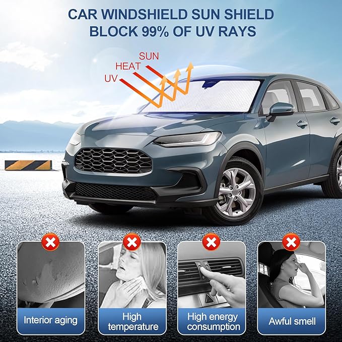 KMF Windshield Sun Shade for Honda HR-V 2023-2024 2025 with 310T Foldable Car Sun Shade,Custom Fit Sunshade for Front Window Sun Visor Protector Interiors Block UV Rays Accessories