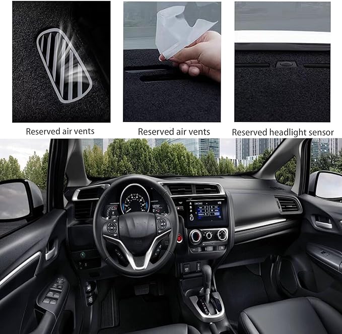 Upgraded Dash Mat Compatible with 2020-2015 Honda Fit (Extended Edition) Polyester Dash Board UV Protection Non-Slip Windshield Reflective DashCover Interior Accessory Black