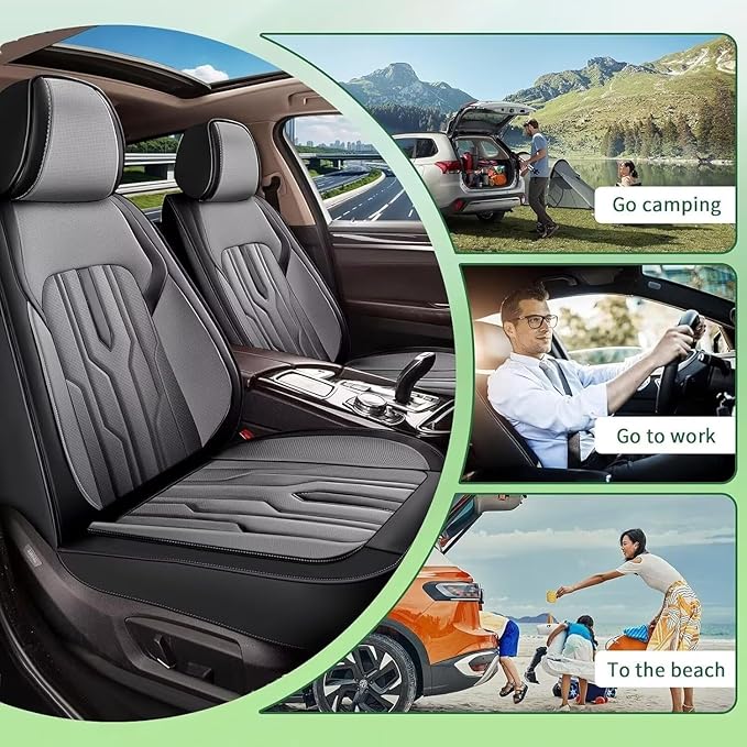 YORKNEIC Fit for Hyundai Venue Seat Covers 2020-2025: Leather Waterproof Car Seat Covers Anti-Slip Protector Full Set (2 Row 5 Seats, Black&Grey)