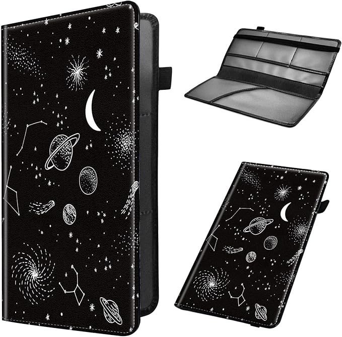 Mxfdegf Car Registration and Insurance Holder, Leather Car Glove Box Organizer, Cool Car Accessories for ID, Driver's License Cards & Essential Document, business cards, Men&Women,Moon Spaceship