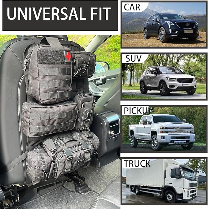 MEAUTELE 6 Pack Tactical Molle Automotive Seat Back Organizer Tactical Vehicle Panel Organizer with 5 Detachable Molle Pouch for Car Truck Ford Jeep Vehicle,US Flag Patch For Man (5 Pouches)