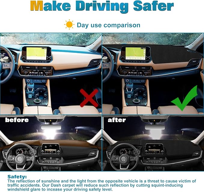 x xotic tech Center Console Dashboard Mat Pre-Cut Non-Slip Sunshield Sun Glare Protector Dash Carpet Pad Black Cover Compatible with Nissan Rogue 2021 2022 2023 2024 2025 2026