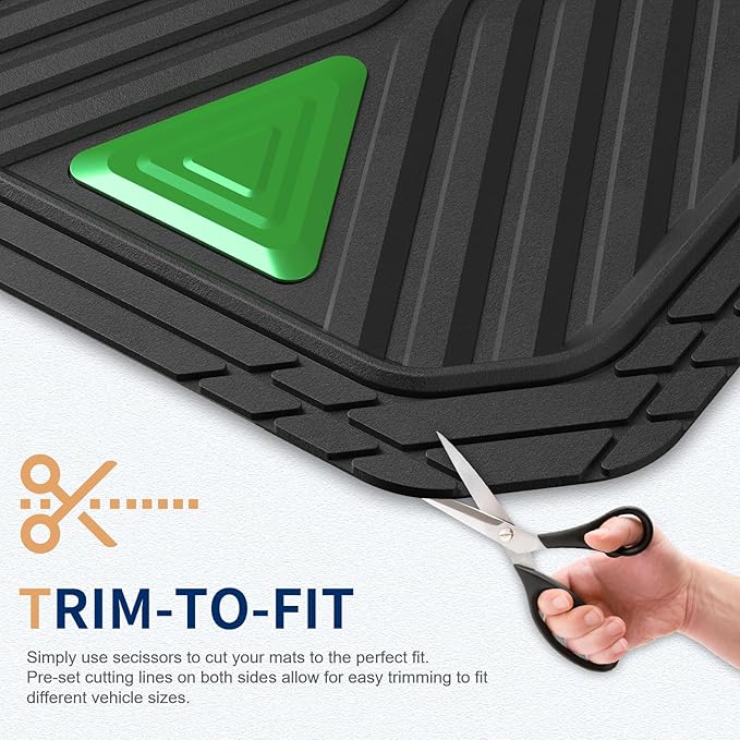 FLORICH Car Floor Mats, Heavy Duty Floor Mats for Cars, 3 Piece All-Weather Floor Mats with Anti-Slip Backing, Universal Trim-to-Fit, Waterproof Automotive Floor Mat for Cars Trucks SUV (Green)