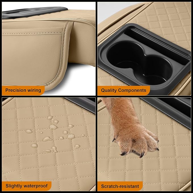 Armrest Cover for Car Fit for Jeep Cherokee - Center Console Cover with Cup Holders and 2 Storage Pockets(Beige)