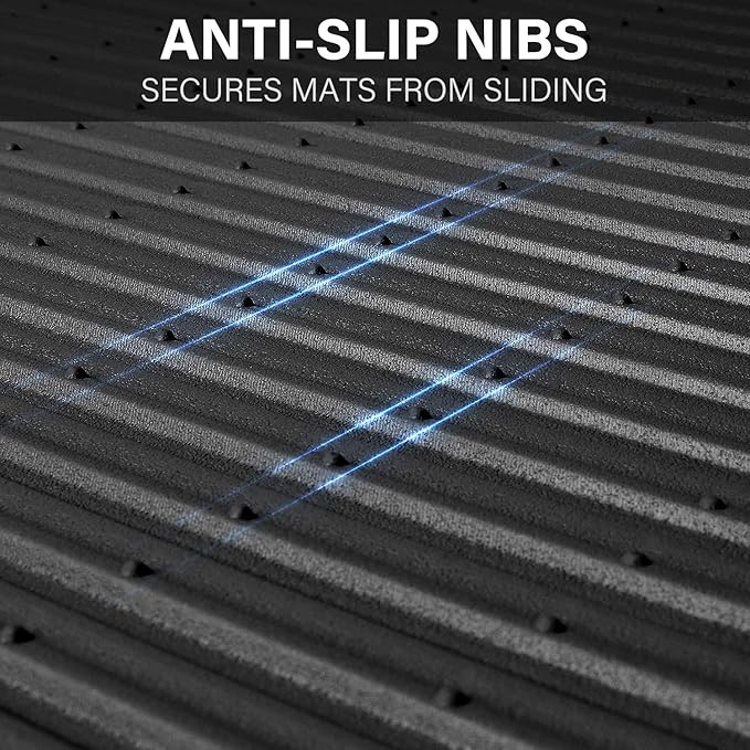 CAR PASS Rubber Floor Mats, All Weather Full Set 4-Piece, Waterproof Automotive Mats Trim to Fit Most Cars Sedans SUVs Vans, Heavy Duty Anti-Slip Easy Clean, All Black