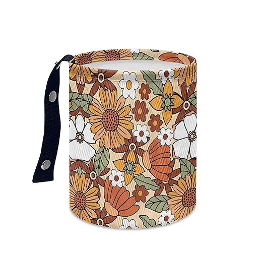Car Trash Can with Hanging for Back Seat, Car Accessories for Women Men Automotive Garbage Cans Vehicle Trash Can for Truck SUVOrange Hippie Floral