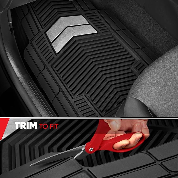 MotorTrend FlexTough Shield Black & Silver All-Weather Floor Mats for Car Truck SUV, Heavy Duty Waterproof Rubber Car Mats, Trim to Fit Car Accessories, Interior Protection Front Rear Floor Liners