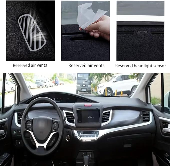 Upgraded Dashboard Mat for Honda Jade Polyester Dashcover UV Protection Non-Slip Windshield Reflective Instrument Cover Interior Accessory Black