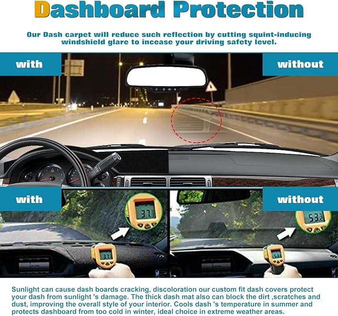 x xotic tech Center Console Dashboard Mat Pre-Cut Non-Slip Sunshield Sun Glare Protector Dash Carpet Pad Black Cover Compatible with Chevrolet Silverado or GMC Sierra 2007-2013,w/One Golve Box-Type A