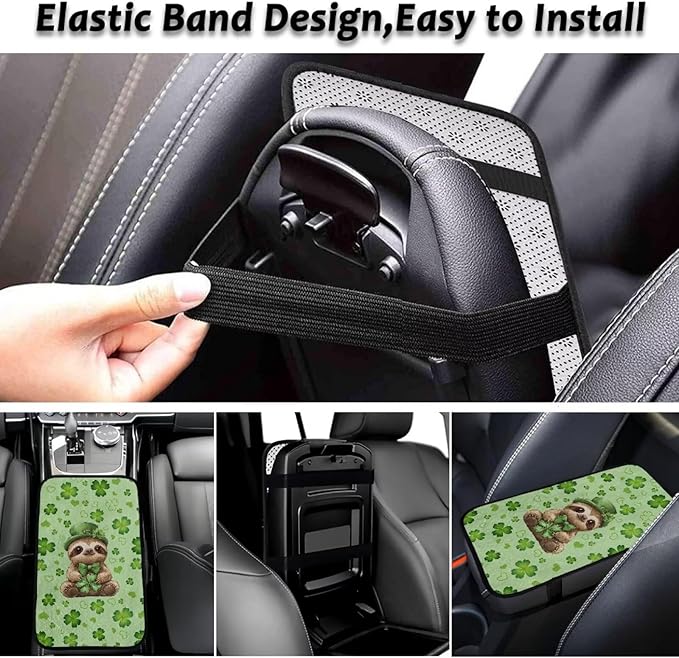 Bulopur St. Patrick's Otter Armrest Cover Car Center Console Cover Easy to Install Car Armrest Cushion Flannel Protector Protect from Pet Claws Thickened Fit for Most Cars, Vehicles, SUVs