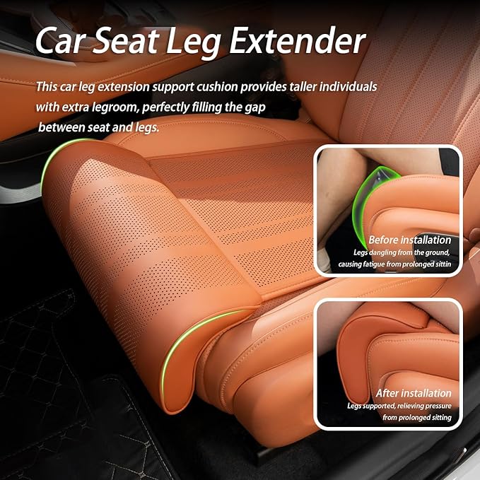 Car Seat Extender Cushion for Honda Pilot 2002-2020 2021 2022 2023 2024 2025 2026, Leather Leg Extender Cushion for Car Seats Office Chairs, Car Seat Extender Pad Leg Support,B Brown
