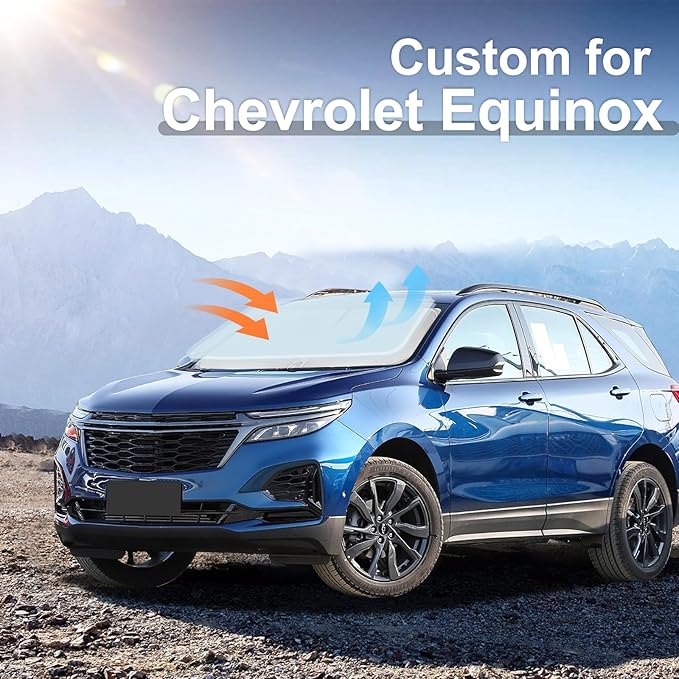 for Chevrolet Equinox 2018-2024 2025 Sun Shade Sunshade Windshield Cover - 4 Layers Front Window Shade Not for Chevy Equinox EV Sun Visor - 240T Retractable Shade Blocks UV Rays Car Accessories
