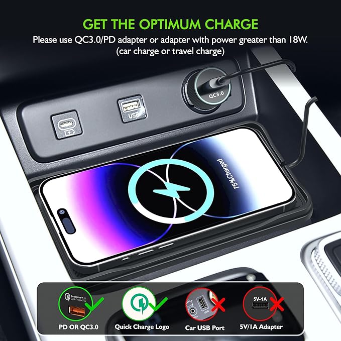 Car Wireless Charger Pad, 15W Fast Non-Slip Wireless Charging Pad for Car with 20W Car Adapter, Compatible with iPhone 17 16 15 14 13 12 Pro Max AirPods,100CM Cable