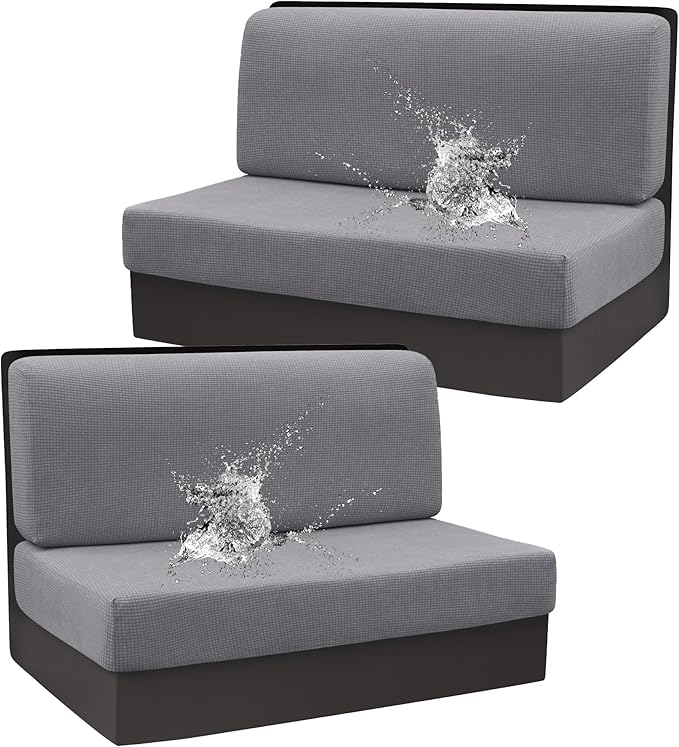 Stretch Rv Dinette Cushion Covers,Rv Dinette Booth Seats with 1 Backrest & 1 Bench Cover,38 in Camper Cushion Slipcover Booth Set,2 Set-Light Gray