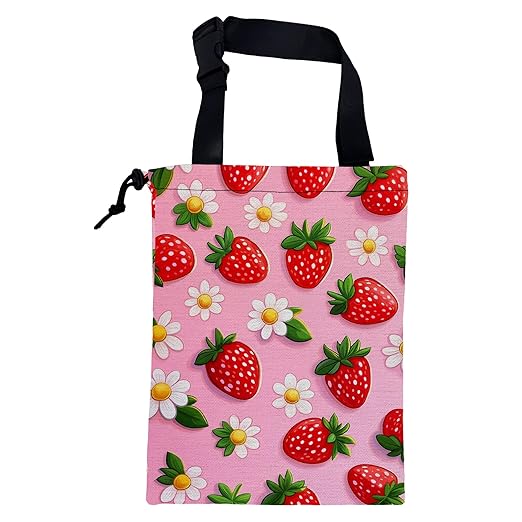 KXWQTRDD Car Garbage Bag Abstract Strawberry and Floral Hanging Canvas Car Trash Bag Drawstring Car Back Seat Organizer for Car Back Front Seat Console with Adjustable Buckle