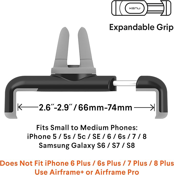 Kenu Airframe | Vent Car Phone Mount | Android and iPhone Car Holder | iPhone 8 Car Mount + iPhone 7, 6s, 6, 5s, 5, SE, and Small to Medium Smartphones Car Accessories Phone Holder | Black
