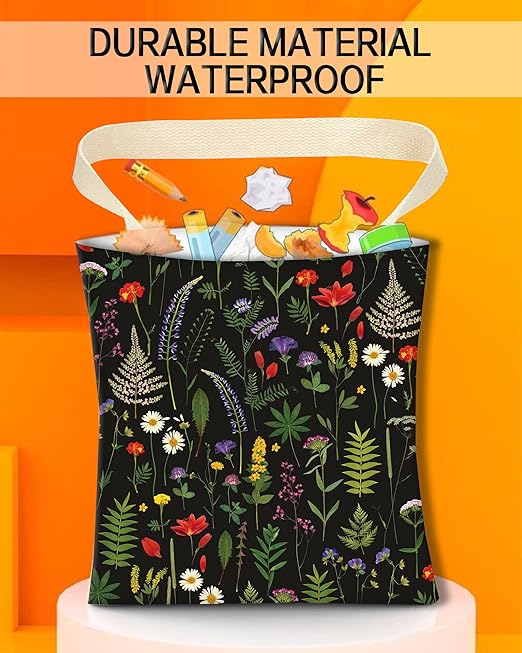ANKVRP Car Trash Can, Durable Hanging Car Trash Garbage Bag, Cute Automotive Garbage Cans Organizer, Cute Boho Black Flowers