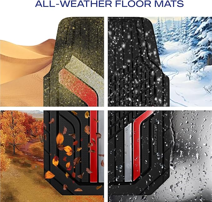 Skechers Heavy Duty Rubber Car Floor Mats,Dual Color Design Floor Mats,All Weather Car Mats,Waterproof Trim to Fit Universal Floor Liner Car Accessories,Automotive Floor Mats for Cars Trucks Suvs,Red