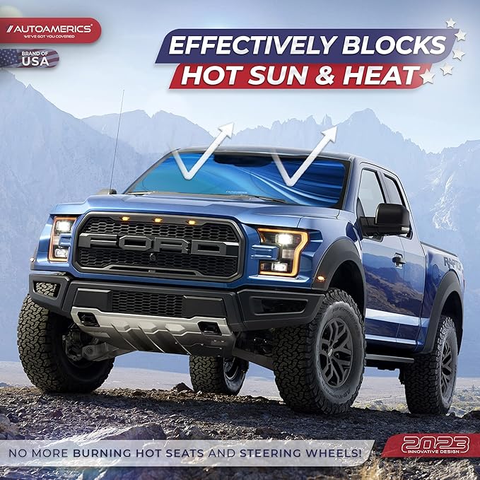 Autoamerics 1-Piece Windshield Sun Shade - Ocean Wave Foldable Car Front Window Sunshade for Most Cars SUV Truck - Heat Blocker Visor Protector Blocks Max UV Rays and Keeps Your Vehicle Cool - X-Large