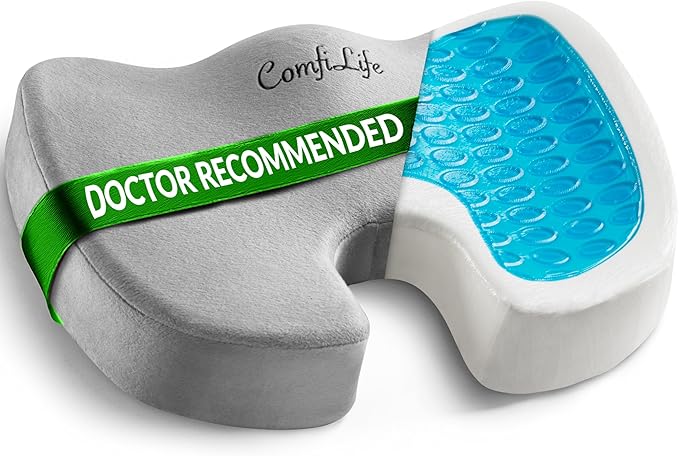 ComfiLife Gel Enhanced Seat Cushion – Office Chair Cushion – Non-Slip Gel & Memory Foam Coccyx Cushion for Tailbone Pain - Desk Chair Car Seat Cushions Driving - Sciatica & Back Pain Relief (Gray)