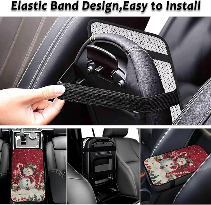 Bulopur Christmas Cute Snowman Car Center Console Cover Protector Arm Rest Car Flannel Comfortable Auto Armrest Console Accessories Universal Fit Most Cars Women Men