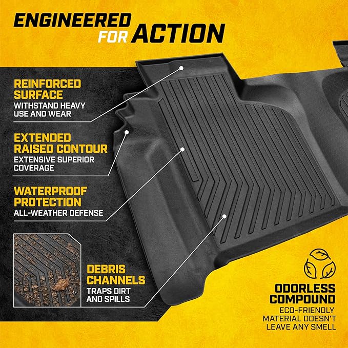 CAT® JustFit™ 3D Custom Fit Bench Floor Mat for 2019-2026 Chevrolet Silverado 1500/GMC Sierra 1500 & 2020-2026 Chevy Silverado/GMC Sierra 2500HD/3500HD Crew Cab Rear Floor Liner Laser Measured
