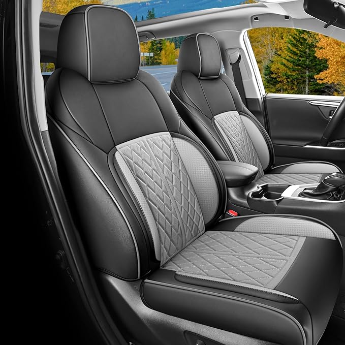 DuDuWang Seat Covers Custom Fit for 2024-2025 Tacoma Pickup Truck Seat Cover Protector Cushion with Faux Leather Waterproof (BlackGrey, Full Set)