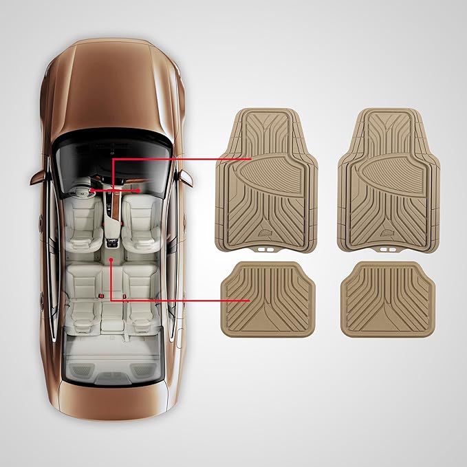 Armor All 4-Piece Trim-to-Fit Floor Mats, Full Coverage Mats for Cars, Trucks, SUVs — Tan