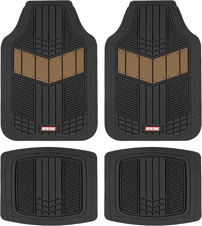 Motor Trend DualFlex™ Rubber Car Floor Mats All Weather Waterproof 4-Piece Sporty Two-Tone Design Car Mats Full Set - Universal Trim-to-Fit Floor Mats for Car, SUV, & Trucks - Car Carpet Protector