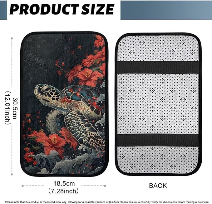 Bulopur Turtle Car Center Console Cushion Pad Protector Arm Rest Car Flannel Comfortable Auto Fashion Auto Interior Armrest Console Accessories Fit Most Car, Truck, SUV, or Van