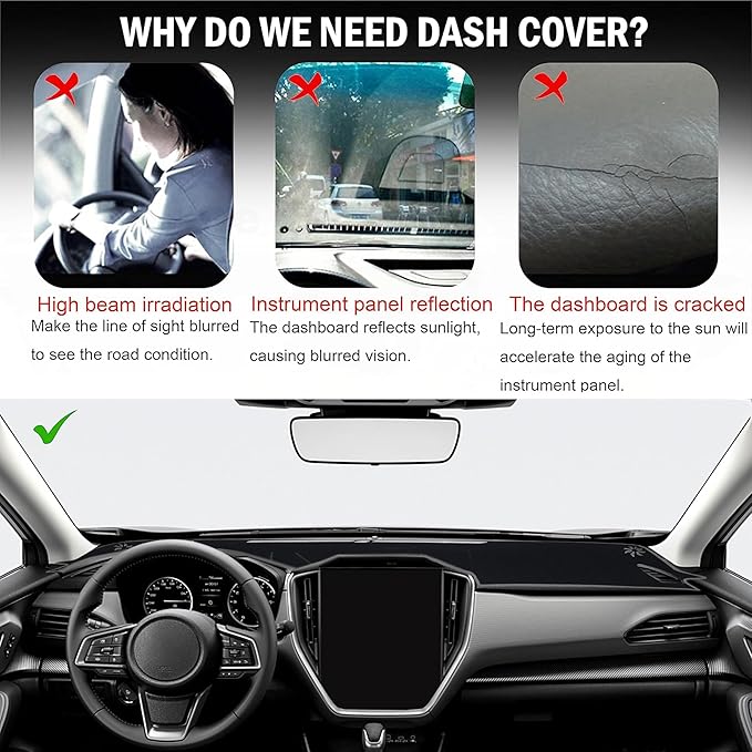 SENSHINE Dash Cover for Crosstrek 2026 2025 2024 Dashboard Cover Mat Center Console Carpet Protector Sunshield Pad Non Slip No Glare Dash Board Cover Custom Fit Interior Accessories, Gray Trim