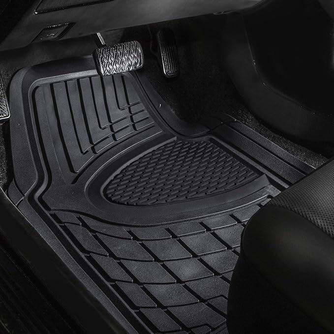 FH Group Automotive Floor Mats - Heavy-Duty Rubber Floor Mats for Cars, Universal Fit Full Set, Climaproof & Trimmable Floor Mats for Most Sedan, SUV, Truck, Black