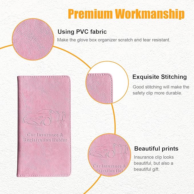 Kewucn Car Registration and Insurance Holder, Leather Auto Glove Box Organizer with Magnetic Shut, Vehicle Compartment Accessories Case for Cards, Driver License & Essential Documents