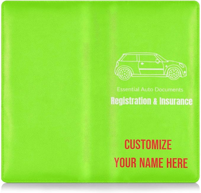 Caihoyu Custom Car Registration and Insurance Card Holder Personalized Leather Glove Box Organize Men Women Wallet Accessories Case for Cards, Essential Document Driver License Fluorescent Green
