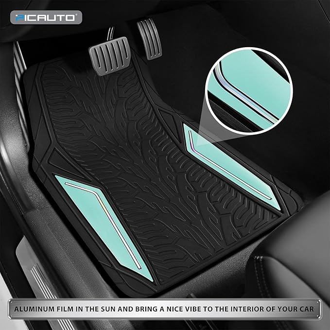 PIC AUTO Rubber Floor Mats, Mint Aluminum Film with Colorful Piping Floor Mats for Cars, Car Mats with Non-Slip Backing, All-Weather Protection, Trim-to-Fit Liner for Cars, SUVs, Trucks, Vehicles