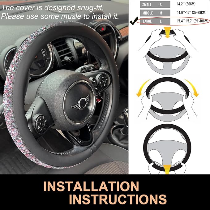 PINCTROT Large Size Chenille Leather Steering Wheel Cover, Soft Mottled Colors, Sweat-Proof, Non-Slip Grip, All-Season Comfort, 15.5-15.75 Inch(Mottled Purple)