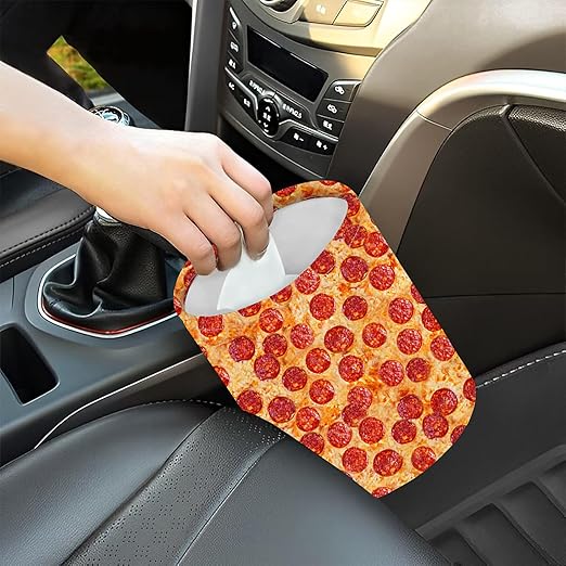 KXWQTRDD Car Garbage Bag Pizza Pepperoni Mini Car Trash Bin Portable Collapsible Waterproof Rubbish Bag for Car Accessories Back Front Seat Cup Holder