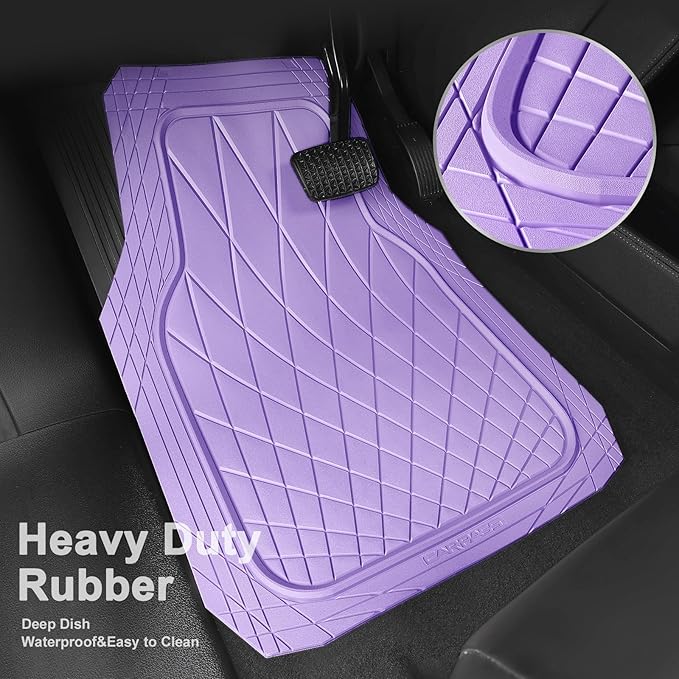 CAR PASS Heavy Duty Rubber Car Floor Mats, Deep Dish All Weather Car Mats Full Set, 3 Piece Waterproof Premium Anti-Slip Floor Mats Rugs Universal Trim to Fit for 95% Sedan SUV Van Truck, All Purple