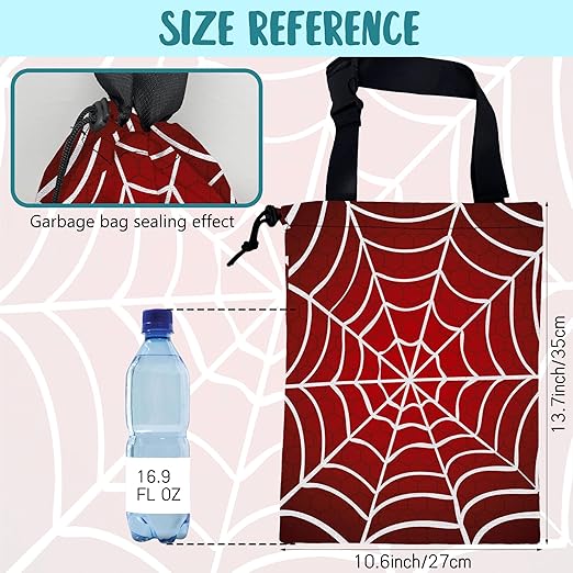 KXWQTRDD Car Garbage Bag Red and White Spider Web Drawstring Car Trash Bag Hanging for Back Seat with Adjustable Buckle Canvas Vehicle Trash Can Easy-to-Install