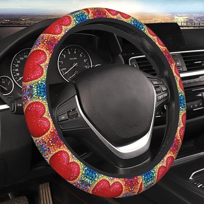 Pieces of Red-Heart Universal Fit Steering Wheel Cover for Car, Truck, and SUV, Durable Steering Wheel Protection