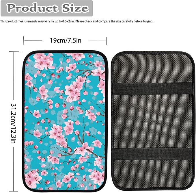 Cherry Blossom Car Center Console Cover,Comfortable Car Armrest Cover Pad,Universal Fit for Sedan, Truck, SUV