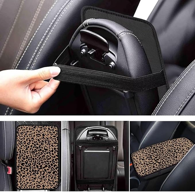 Horeset Brown Leopard Print Auto Console Armrest for Men Women Accessories Interior Decor, Car Center Console Arm Rest Pad Fit Most Vehicle