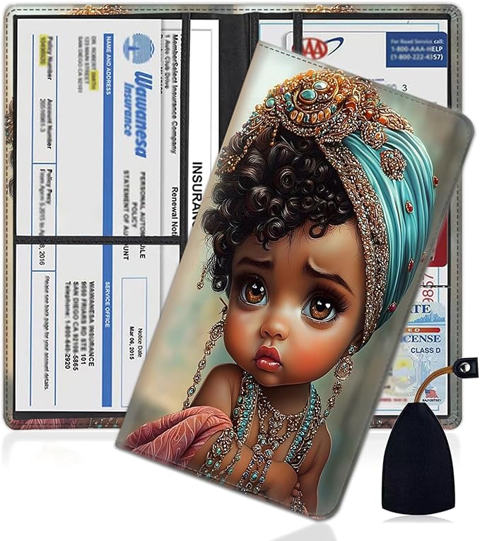 Car Document Holder with Magnetic Shut, Car Registration and Insurance Card Holder, Vehicle Glove Box Organizer Documents, Driver License, Auto Paperwork Organizer Wallet, Cute Cartoon Girl Pattern