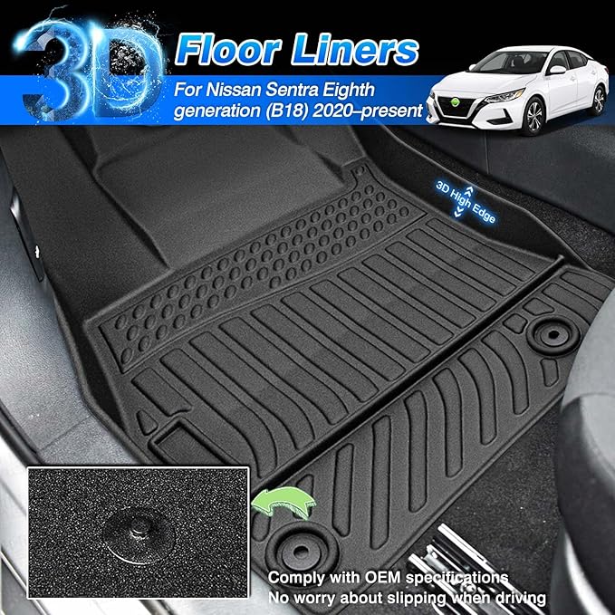 Cartist Custom Fit for Floor Mats Nissan Sentra 2020-2024 2025 2026 All Weather Floor Liner 1st & 2nd Row Carpet Cover TPE Waterproof