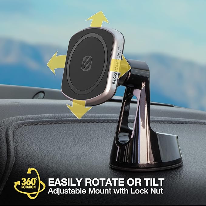 Scosche MP2ROWD MagicMount Pro2 MagSafe Car Dashboard/Windshield Suction Mount, Magnetic Cell Phone Holder Compatible with iPhone 16/15/14/13/12 Series and More with Included MagicRing Adapter