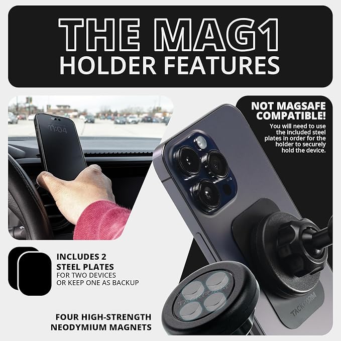 Tackform Link Vent Mount Universal Magnetic Phone Holder Compatible with 2015-2020 Ford F-150, 2017-2021 Super Duty, and 2018-2021 Expedition | Aluminum Base, Short Reach | NOT Compatible With MagSafe