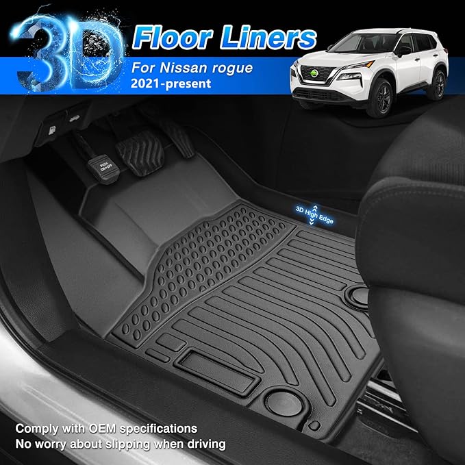 Floor Mats Fit for Nissan Rogue 2021 2022 2023 2024 2025 2026 (NOT for Nissan Rogue Sport), All Weather Floor Mat for Rogue Accessories - Heavy Duty Black