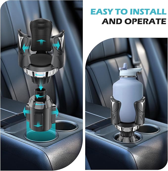 Cup Holder Expander Adapter - | Adjustable | Expandable Base for Car, Easkkty All Purpose Car Cupholder Extender with Rubber Fits Most 24/32//40oz Large Water Bottles & Mugs & Foods