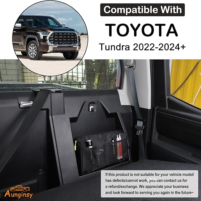 Aunginsy Rear Row Seat Concealed Storage Bag Compatible with Toyota Tundra 2022-2025 Pickup Truck, Back Seat Luggage Storage Bag Organizer Seatback Bag with Tape Oxford Cloth Space Saving Accessories